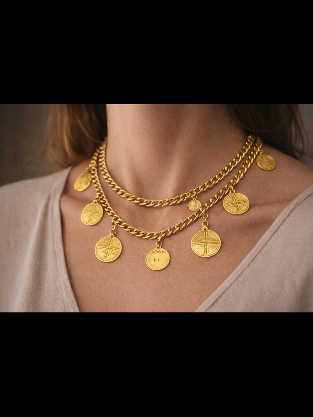 Kenneth Cole Gold Layered Coin Pendant Necklace